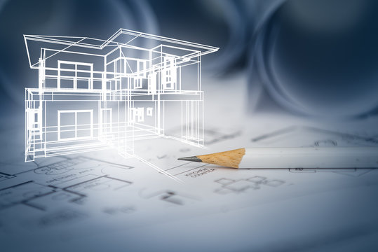 concept of dream house draw by designer with construction drawin