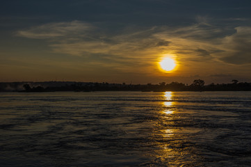 Sunset over the Zambezi River, Zambia, The Zambezi is the fourth longest river in Africa