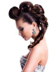 Fotobehang Profile  portrait of a beautiful woman with creative hairstyle © Valua Vitaly