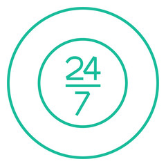 Open 24 hours and 7 days in wheek sign line icon.