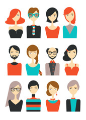 Avatar people head. Various cartoon modern faces. Flat design vector illustration.