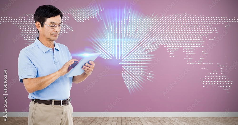 Poster composite image of man using digital tablet while standing