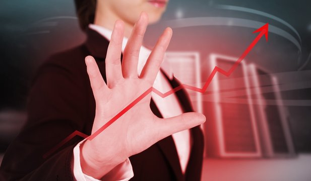 Composite image of businesswoman presenting