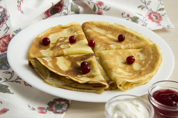 homemade thin pancakes with jam