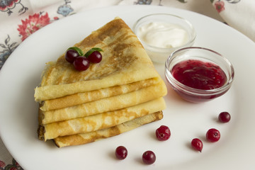 homemade thin pancakes with jam