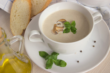 Mushroom cream soup on a table