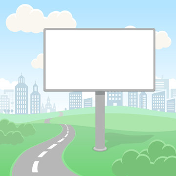 Blank empty vector billboard screen and urban landscape for advertisement and design
