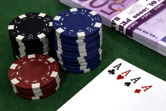 Card, money, poker chips