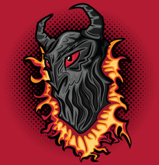 evil demon scary devil face fire flames background vector illustration