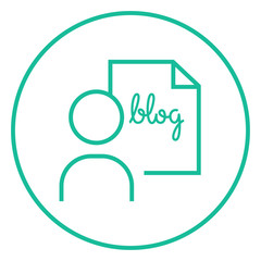Man and sheet with word blog line icon.