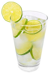 Lemonade with lime and ice cubes