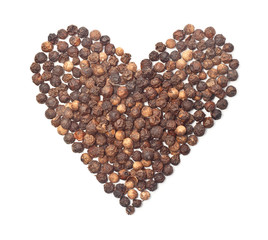 spices black pepper heart shape on white