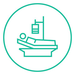 Patient lying on bed line icon.