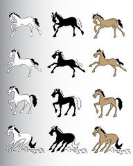 cartoon running horse silhouette vector illustration