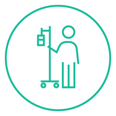 Patient standing with intravenous dropper line icon.
