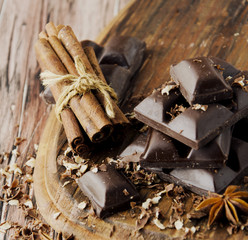 pieces of chocolate with nuts and cinnamon