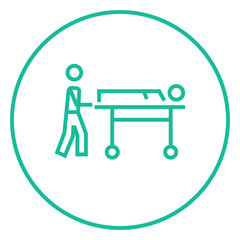 Man pushing stretchers line icon.