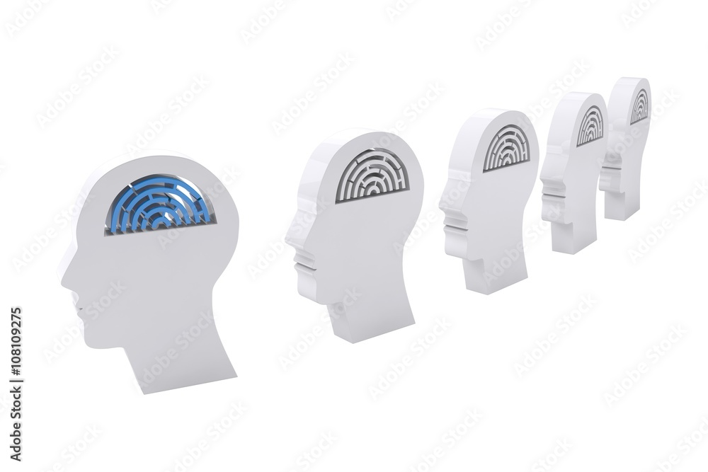 Poster composite image of maze brains in side profile heads