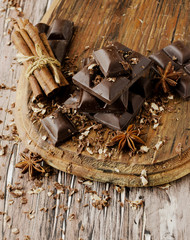 pieces of chocolate with nuts and cinnamon