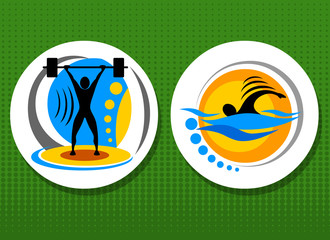 Sport infographic concept design vector weightlifting and swimming