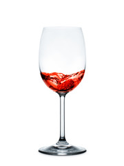 Red wine pouring into wine glass isolated on white background