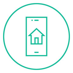 Property search on mobile device line icon.