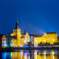 Obraz premium Night panoramic view of Prague cityscape, Czech Republic