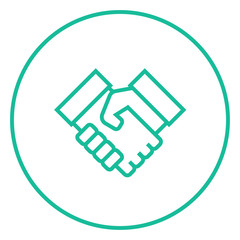 Handshake and successful real estate transaction line icon.