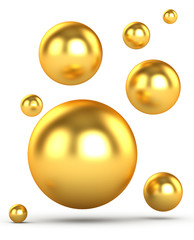 3d illustration rendering. Golden balls on a white background.