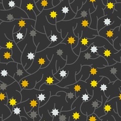 Abstract branch lines with stars. Seamless pattern