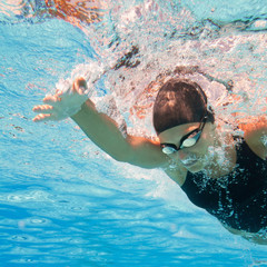 Swimming stroke. Underwater view of freestyle swimming style