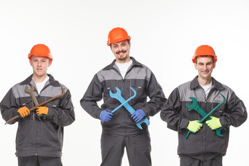 Group of industrial workers. Isolated over white background