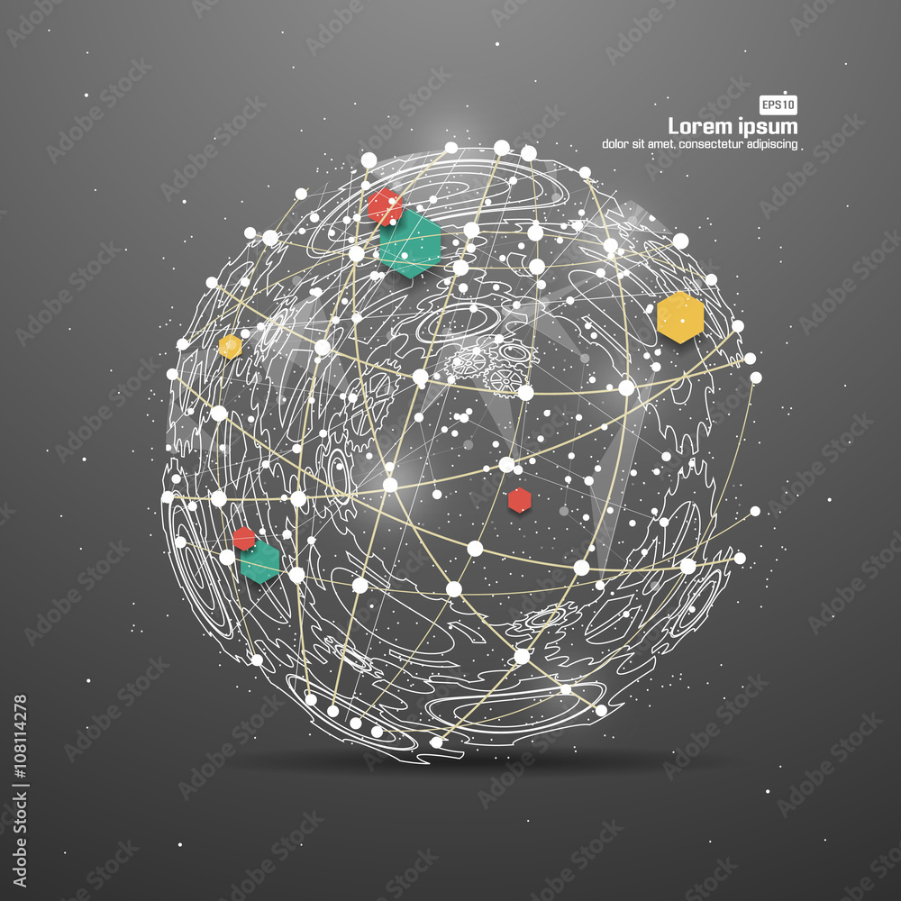 Poster point and curve constructed the sphere wireframe