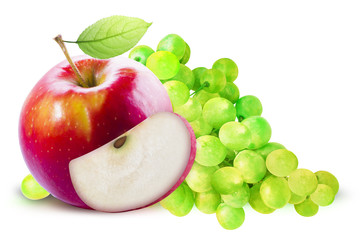 Red Apple and green grape isolated with clipping path
