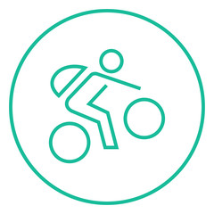 Man riding bike line icon.