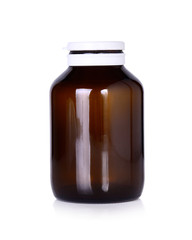 Medical bottle of brown glass on whtie background
