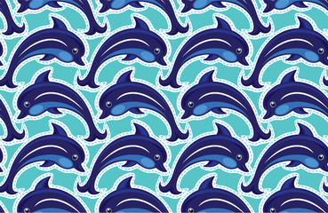 Seamless pattern with dolphins - ornamental background.