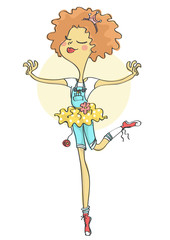 Cute, stylish ballerina girl with tiara, dancing and smiling.