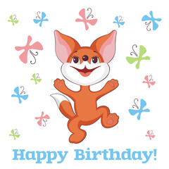 the red little young fox wishes happy birthday