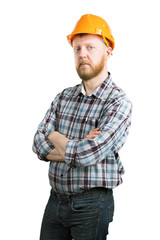 Man in an orange construction helmet