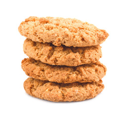 A stack of chip cookieson a white background