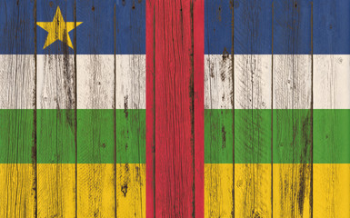 central african republic flag on old wood texture background - o