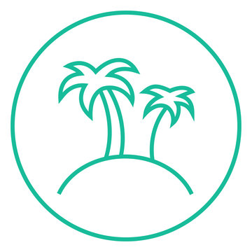 Two palm trees on island line icon.