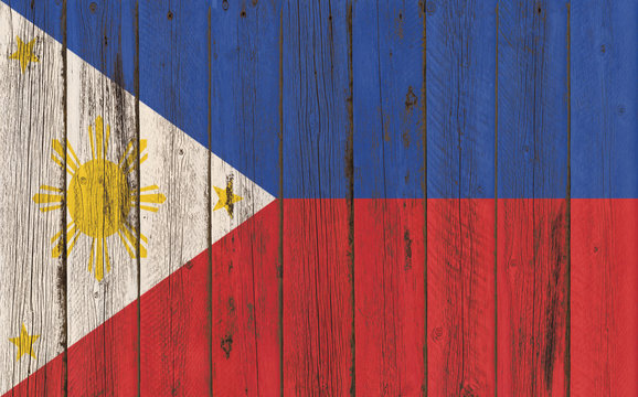 Flag of Philippines painted on wooden frame
