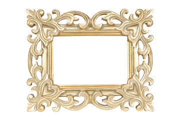 Gold carved picture frame isolated over white with clipping path.