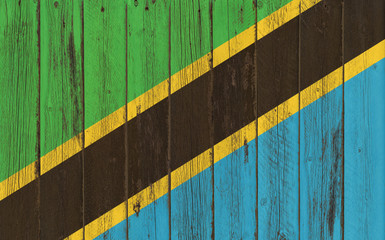 Flag of Tanzania painted on wooden frame