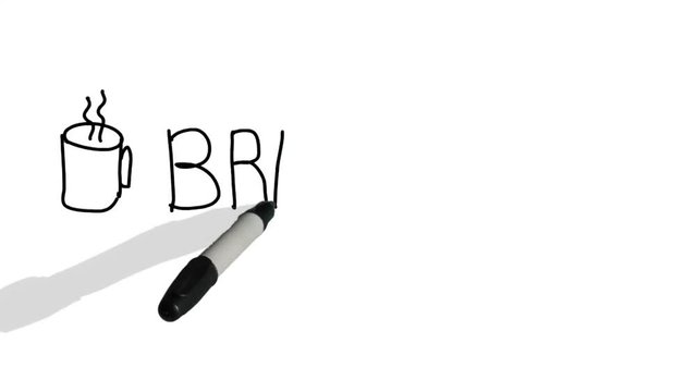 A moving black pen with a shadow writes on a plain white surface 'Break Time'