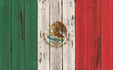 Flag of Mexico painted on wooden frame