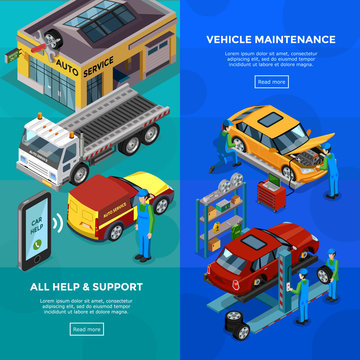 Car Service Isometric Vertical Banners 