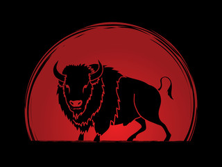 Buffalo standing designed on sunlight background graphic vector.